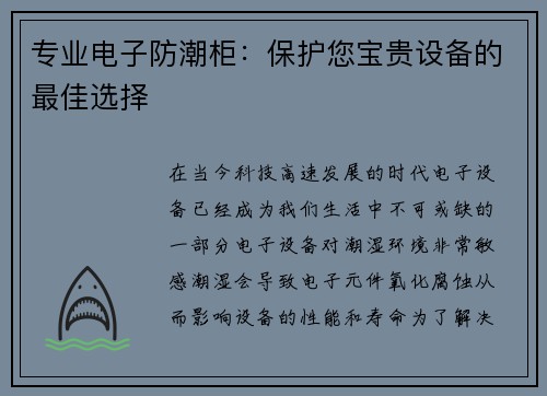 专业电子防潮柜：保护您宝贵设备的最佳选择